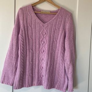 Woman’s Penman’s Sweater Size Large Lilac Cable Knit V Neck Soft Please Measure